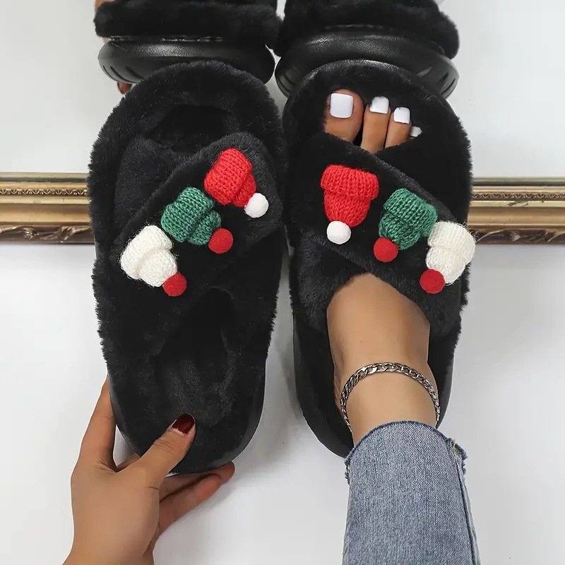 2024圣诞毛毛拖鞋女外穿高级感秋冬季学生宿舍办公室棉拖