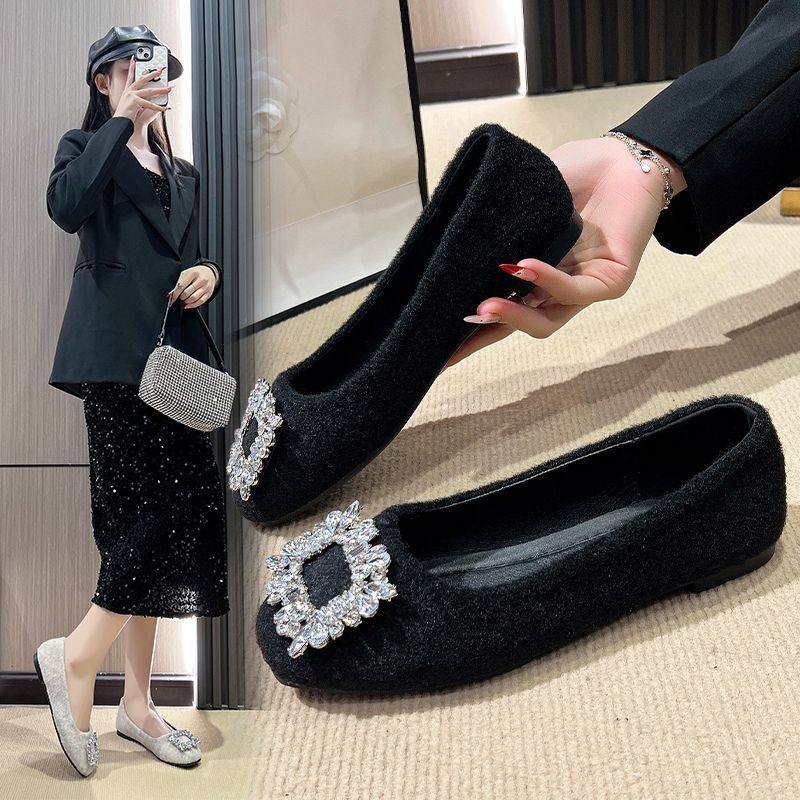 2026大码浅口单鞋春秋平底工作女鞋水钻气质百搭韩系法式方头,女鞋,浅口单鞋,淘宝优惠券,粉丝福利购,淘宝优惠卷