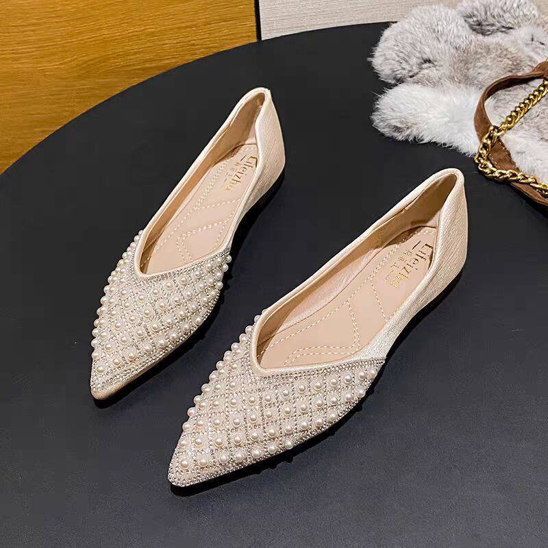 2026法式尖头单鞋女平底晚风温柔水钻珍珠瓢鞋软底女鞋气质豆豆鞋,女鞋,婚鞋,淘宝优惠券,粉丝福利购,淘宝优惠卷