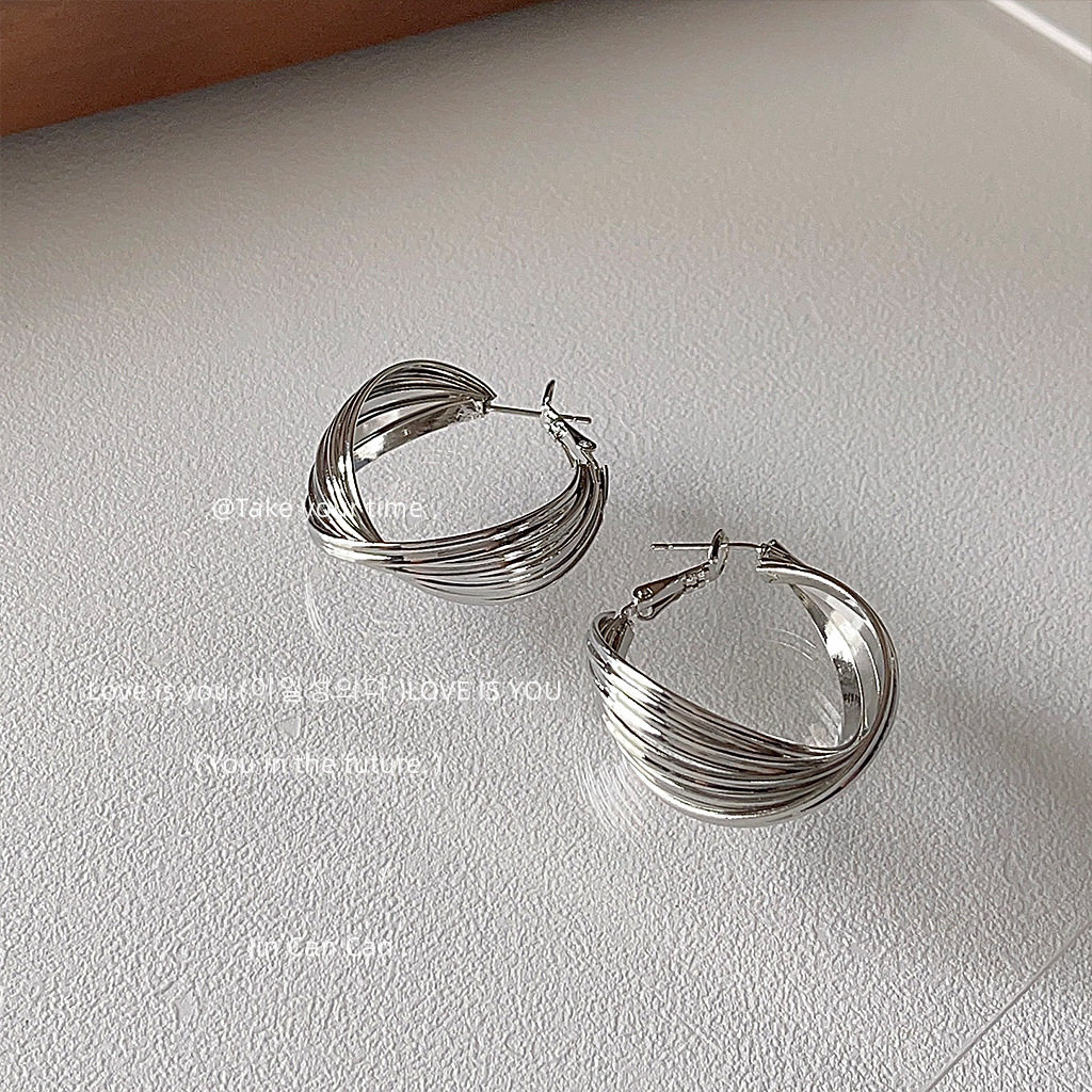 个性甜酷风~925银针圆形几何耳扣 高级感气质耳饰工厂 耳环女批发