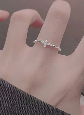 925镀银十字架戒指女小众设计