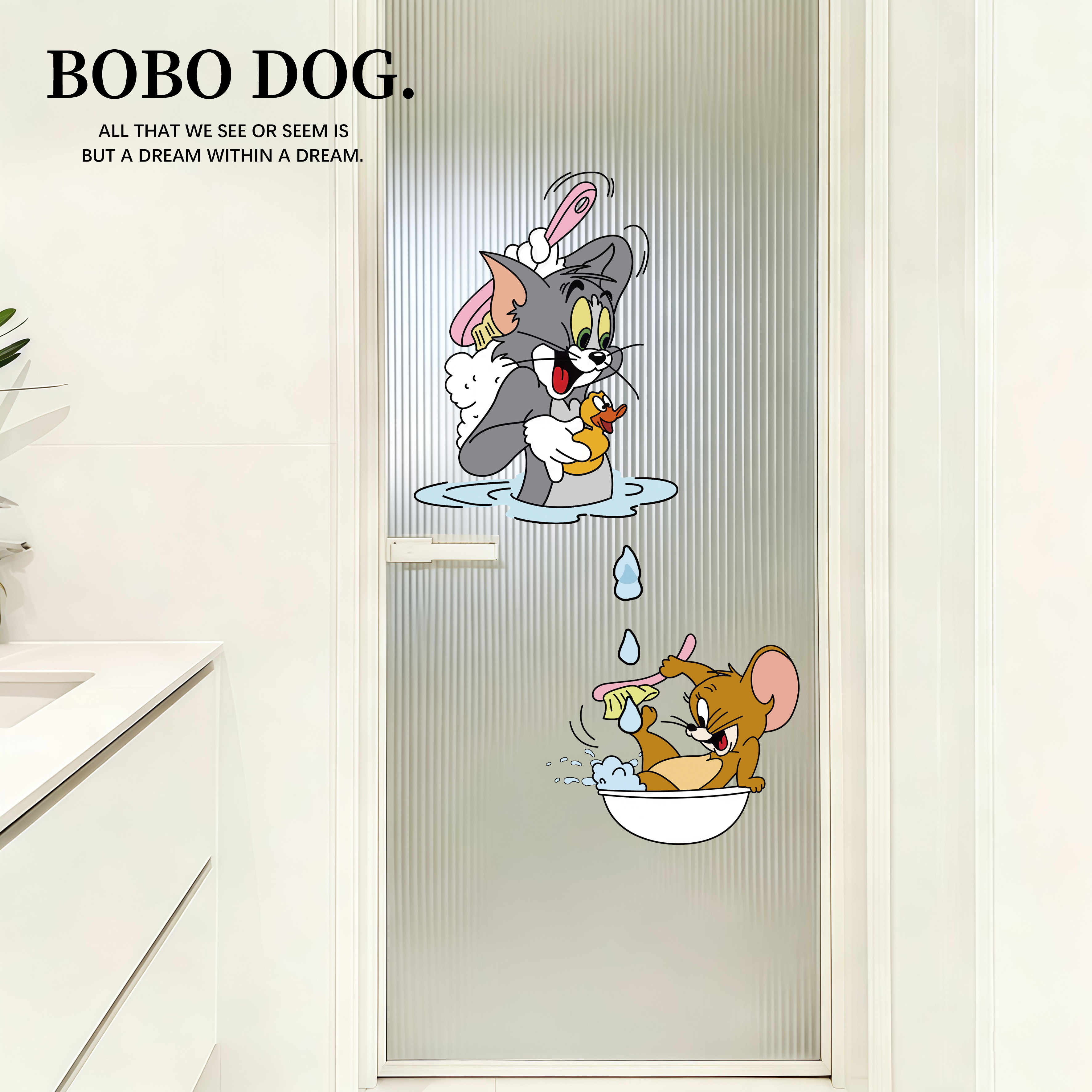 猫和老鼠卫生间玻璃门贴纸创意可爱浴室厕所装饰贴画自粘防水贴膜,家居饰品,瓷砖贴,淘宝优惠券,粉丝福利购,淘宝优惠卷