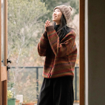 封面是花纯羊毛费尔岛提花毛衣