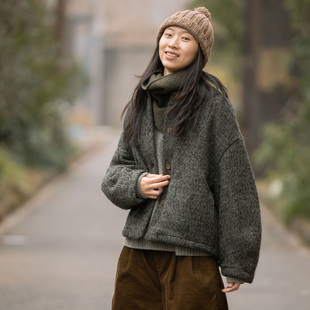 封面是花 羊毛呢 间色夹花 配纯棉内胆 无领短外套 大衣