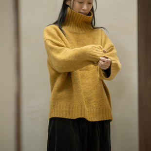 封面是花 100%安第斯高山羊毛 粗针织 高领宽松大毛衣