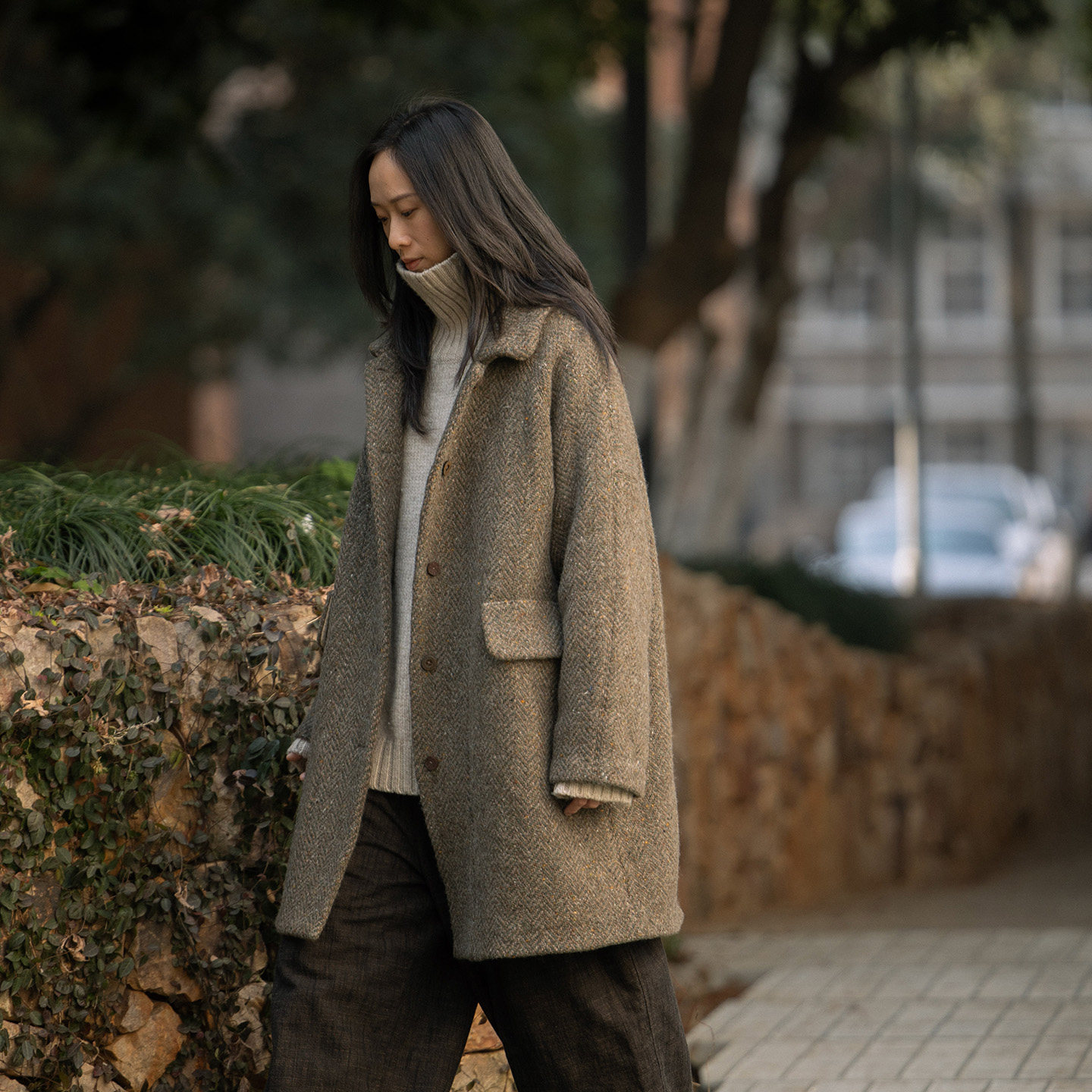 封面是花 英国进口粗花呢 100%羊毛 复古翻领 牛皮扣中长大衣,女装/女士精品,毛呢外套,淘宝优惠券,粉丝福利购,淘宝优惠卷