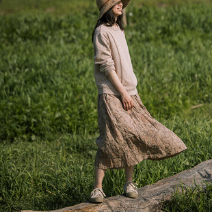 圆领套头线衫 封面是花 大肚纱 疙瘩纱线 纯棉