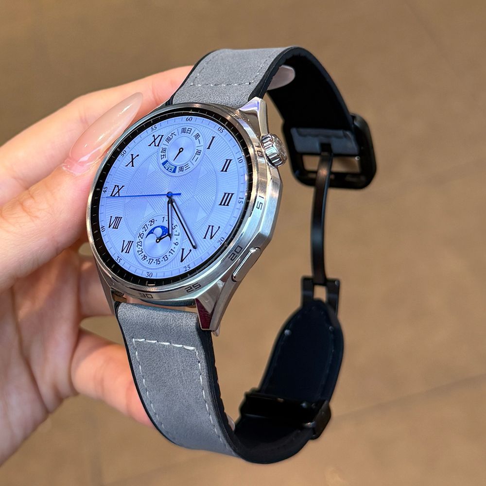 适用爱国者GT8表带GT3通用aigo表链配件22mm疯马皮纹磁吸圆扣gt8