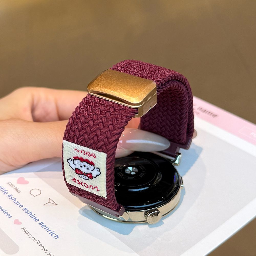 适用OPPO S表带卷毛狗OPPO watch2/3/pro腕带编织X2透气X新酒红SE