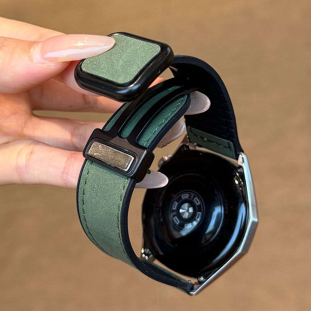 适用OPPO S疯马皮纹表带OPPO watch2/3/pro腕带X2透气X方扣磁吸SE