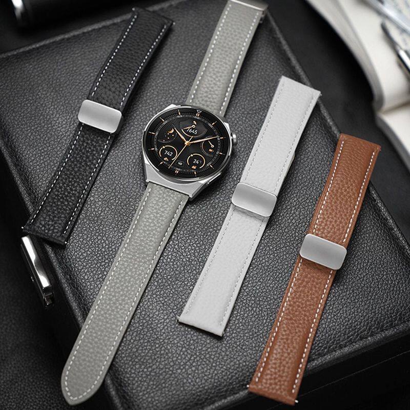 适用华为watch6表带watch6pro荔枝纹皮带带watch磁吸荣耀6Pro表带