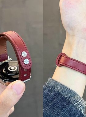 安可拉红适用小米手环9Pro表带双钉扣miband8Pro皮质4腕带红米6/5