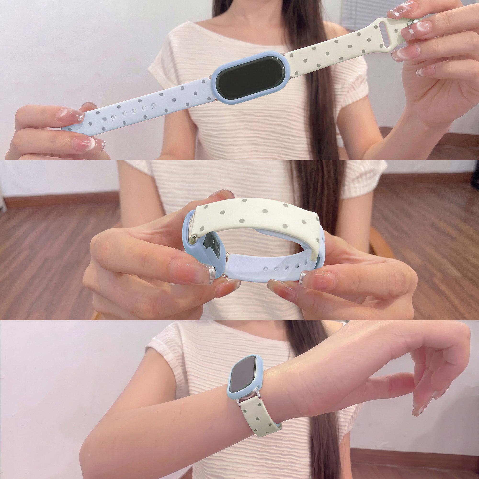 韩系二一圆点适用小米11手环10/9/8表带硅胶陶瓷/NFC运动女生腕带