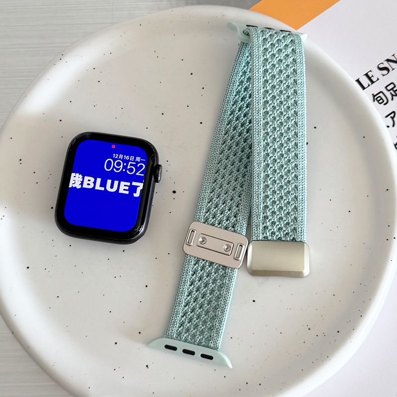 适用苹果手表s10代iwatch网格编织尼龙磁吸扣表带applewatch987se