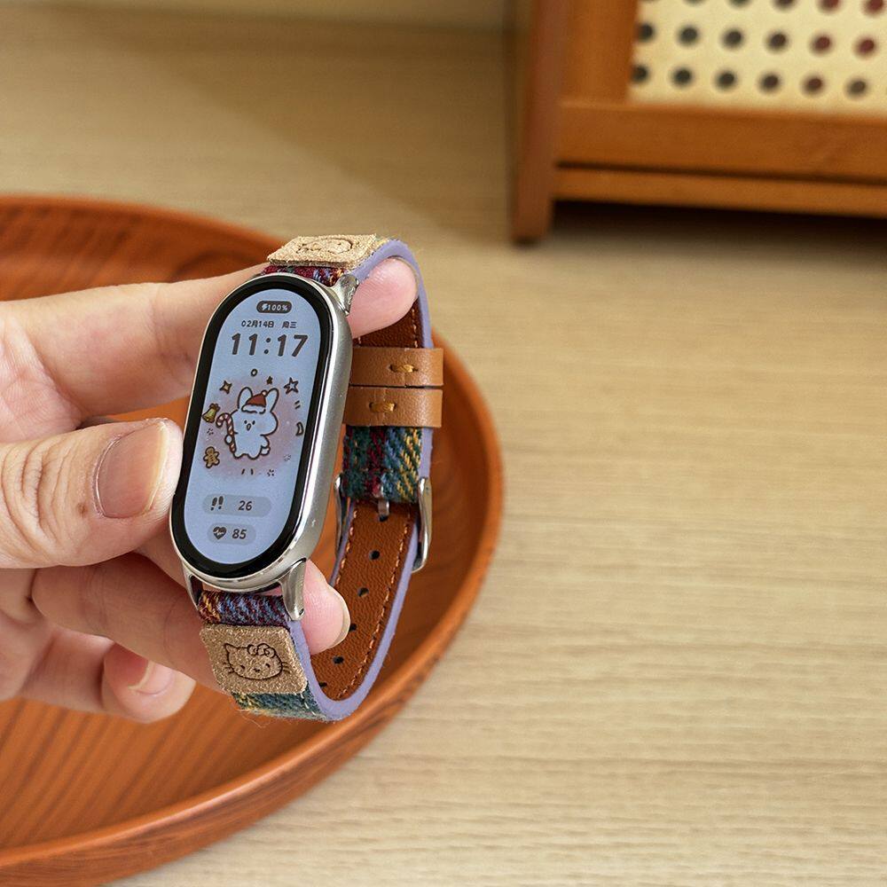 适用小米手环11表带陶瓷新款小蛮腰彩虹毛呢皮质9/8NFC通用女KT猫
