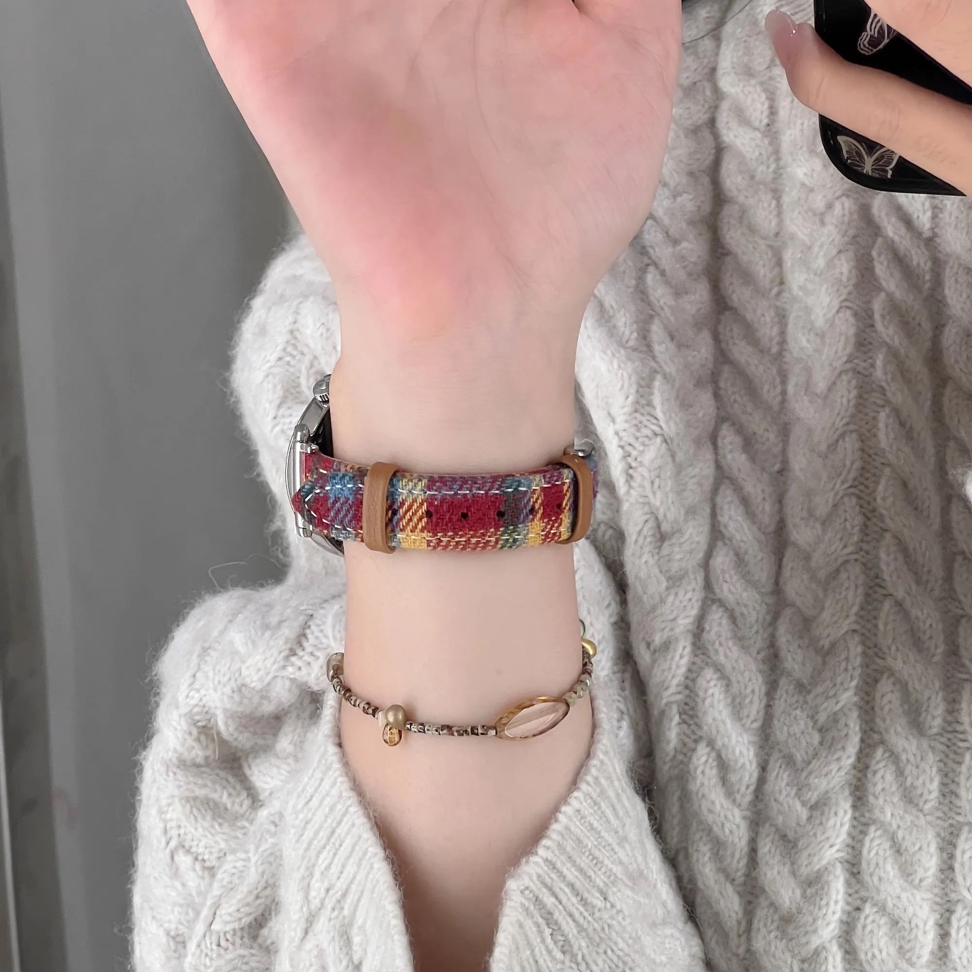 适用荣耀手表X5小蛮腰彩虹毛呢皮质Honor腕带荣耀手表5/4腕带新款