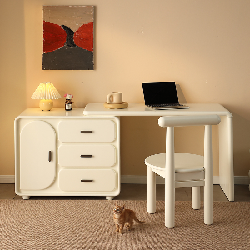 北欧实木书桌现代简约极简奶油风ins网红电脑桌卧室写字台学习桌
