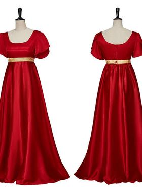 19世纪礼服缎面复古礼服 维多利亚 舞会礼服 帝国腰礼服 摄政礼服