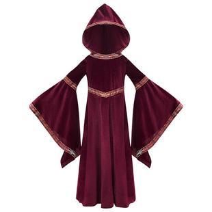 中世纪酒红色吸血鬼 成人欧式 万圣节亲子装 表演服女童聚会演出服装