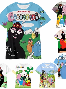2024亚马逊新款可爱卡通Barbapapa巴巴爸爸动漫休闲短袖圆领T恤男