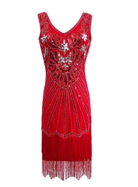 外贸1920S复古V领亮片流苏裙晚礼服 盖茨比晚宴连衣裙舞台表演服