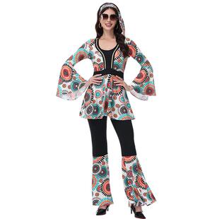 跨境 欧美时尚印花复古嬉皮士服装 迪斯科DJ领舞服hippie costume