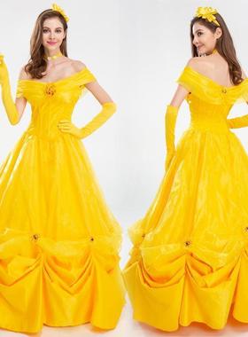 万圣节cosplay美女与野兽影视贝尔贝儿公主黄色礼服裙
