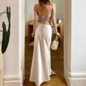 Lily 高腰显瘦A字长裙 复古丝光缎面半身裙女修身 Rose野玫瑰 法式