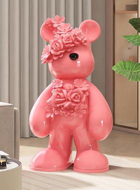 奶油风大熊落地摆件客厅玄关大气家居装饰品网红公仔雕塑商城美陈