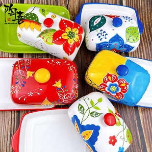 土耳其浮雕欧式手绘陶瓷烤盘子甜品盅双耳盘甜品摆拍餐具立体彩绘