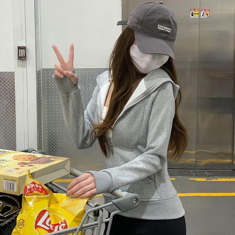 修身卫衣外套女款2026春秋冬季新款韩系连帽运动收腰短款开衫上衣图片