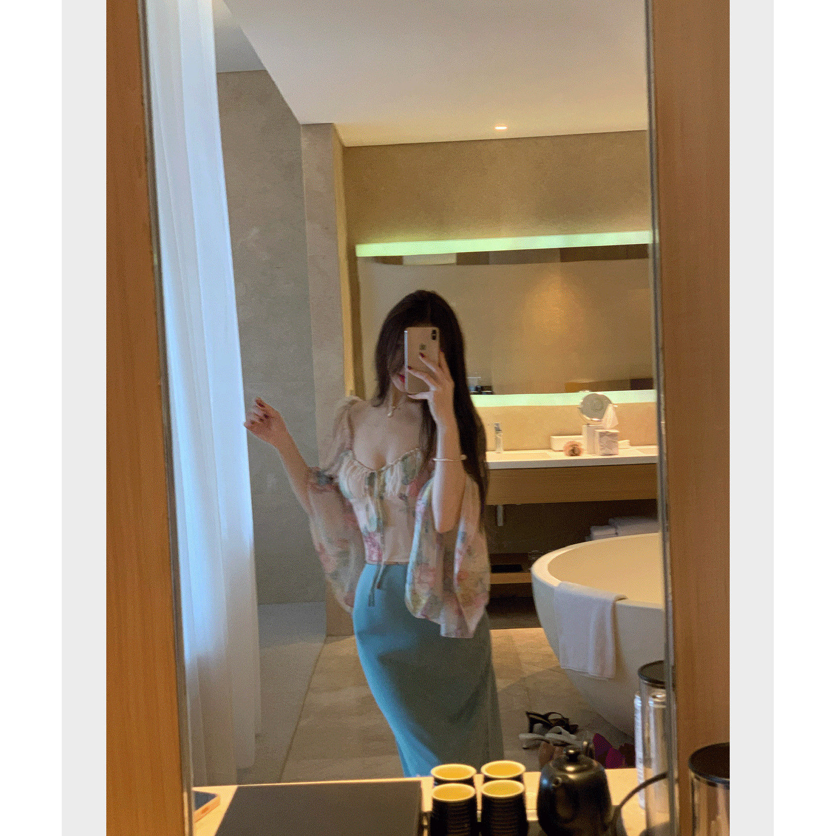 水彩晕染碎花雪纺衫女显瘦打揽小衫上衣度假出片衣服