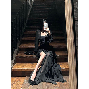 纯欲辣妹套装女早春黑色修身显瘦长袖上衣吊带背心半身裙子一整套