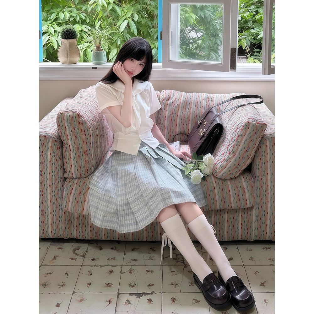 【水色纪】葵子JK制服正版兔耳衬衫优雅感格裙半身裙JK水手服套装