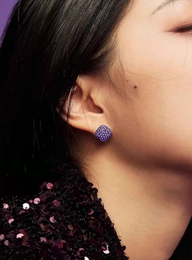杨紫同款系列S925银紫色方形耳针女时尚轻奢正方形满钻耳环小耳饰