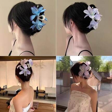 海边拍照氛围感百合花抓夹女后脑勺盘发夹花朵发夹边夹度假风发饰