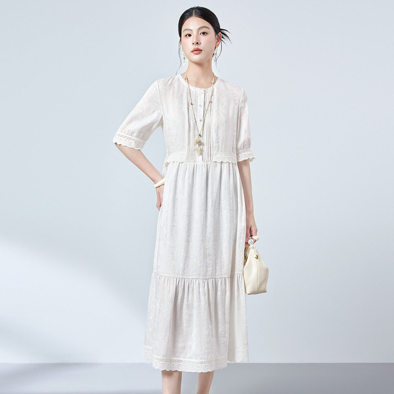 2026夏季杭州重磅桑蚕丝真丝桑蚕丝连衣裙女慵懒气质大摆丝麻裙子