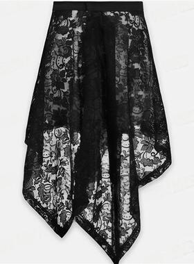 性感花边废士半身裙女夏季辣妹荷叶边不规则显瘦叠穿微透罩裙