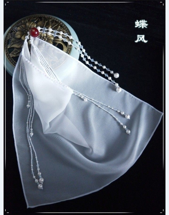 蝶风 古装简约百搭贝珠链流苏面纱 汉服飘逸仙侠女遮脸饰古风面帘