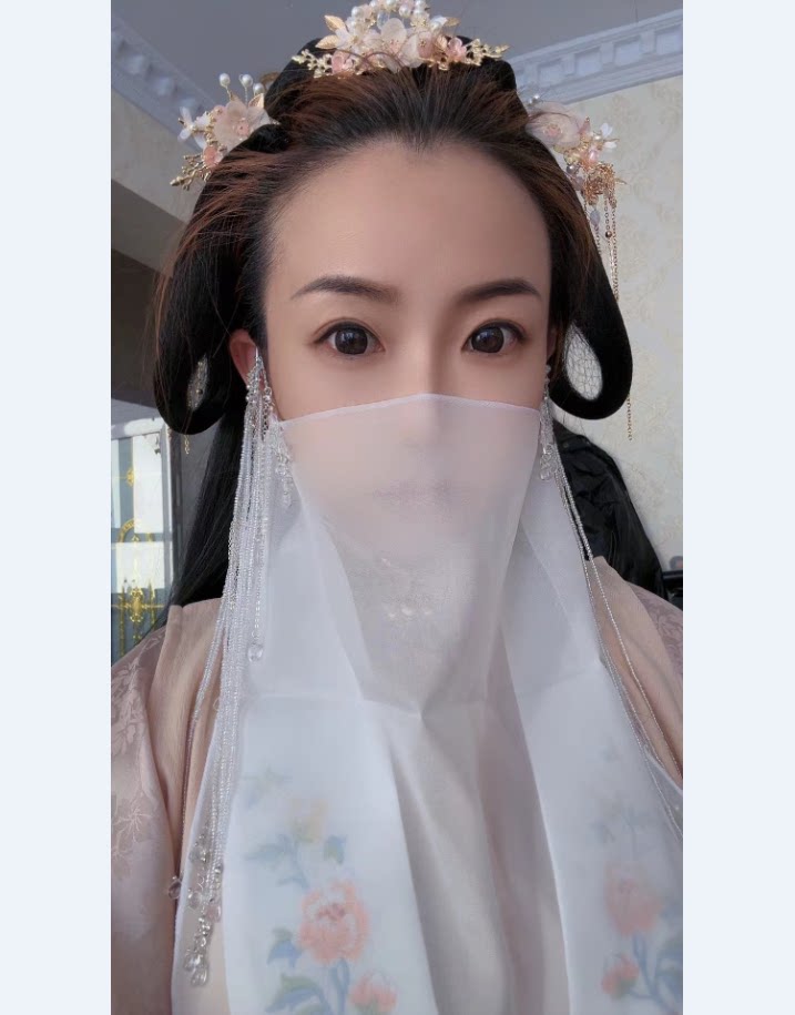 南风 古装耳挂面纱 汉服蒙脸配饰飘逸仙气流苏面帘鲛人鱼龙女遮面