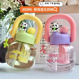 儿童新款高颜值大肚杯800ML大容量双饮水杯户外手提吸管花茶水壶