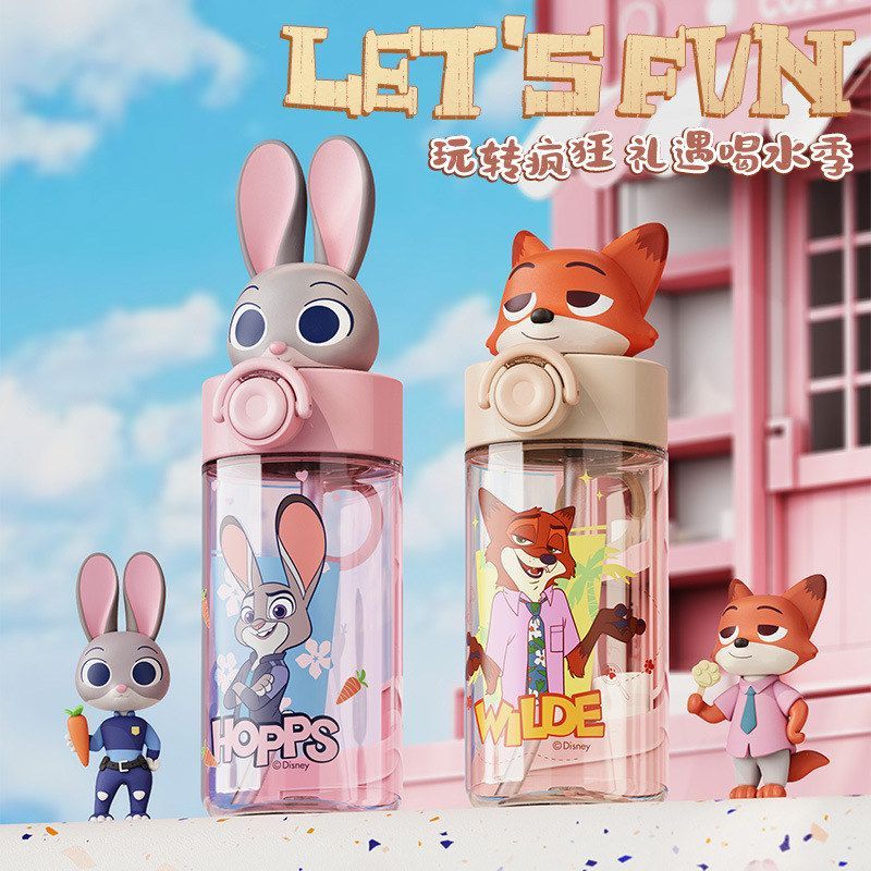 疯狂动物城男女生高颜值水杯学生专用耐高温吸管杯子便携塑料水壶
