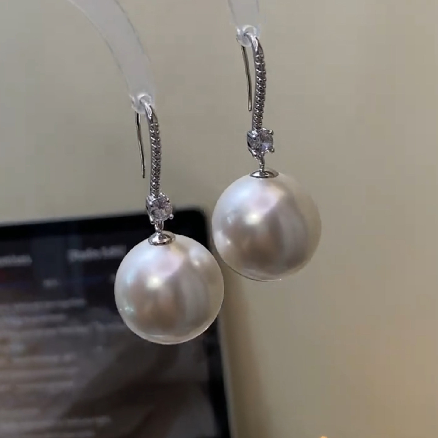 韩版简约微镶锆石珍珠吊坠耳环