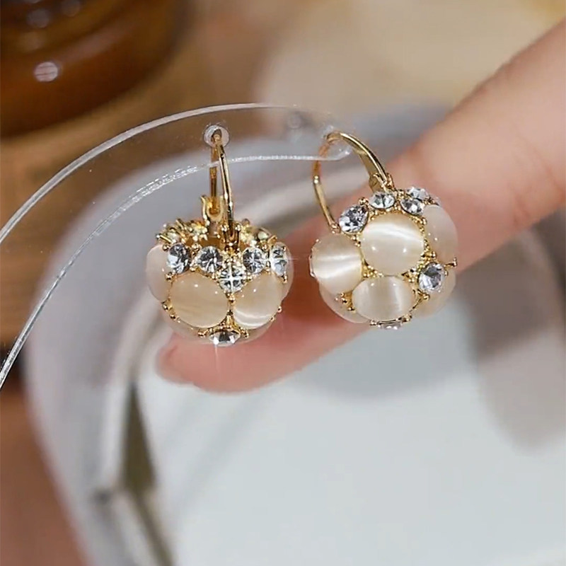 轻奢满钻猫眼石提篮耳环女