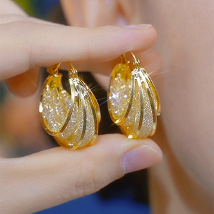 高级感大气镂空网状圈圈耳扣轻奢时尚气质夸张耳环女秋冬新款耳饰