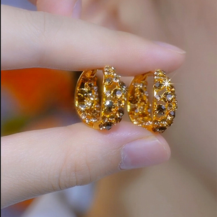 轻奢高级感美拉德咖色满钻耳圈圆圈圈耳环女精致超闪耳扣气质耳饰