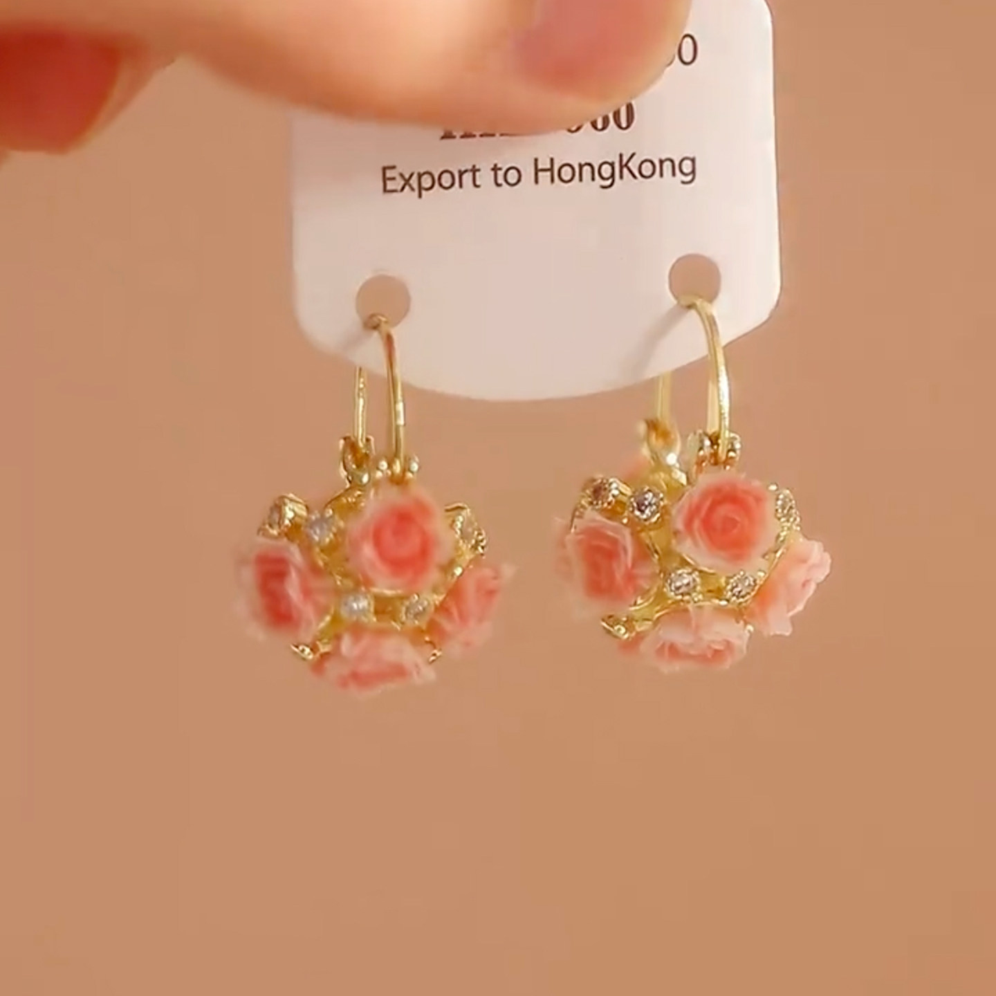 春夏新款潮粉色花朵耳环