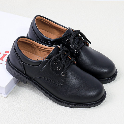 儿童皮鞋黑色男童系带小学生表演鞋春秋款单鞋中大童正装礼服校鞋