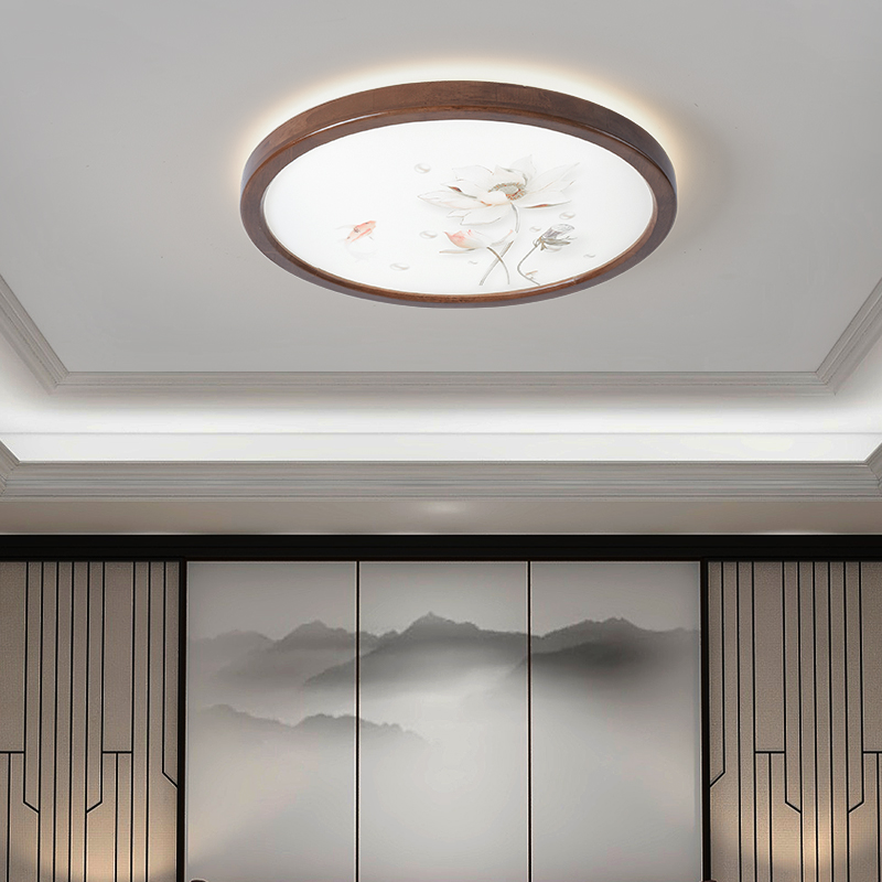 新中式LED实木胡桃木色亚克力卧室房间灯餐厅灯阳台过道走廊灯具