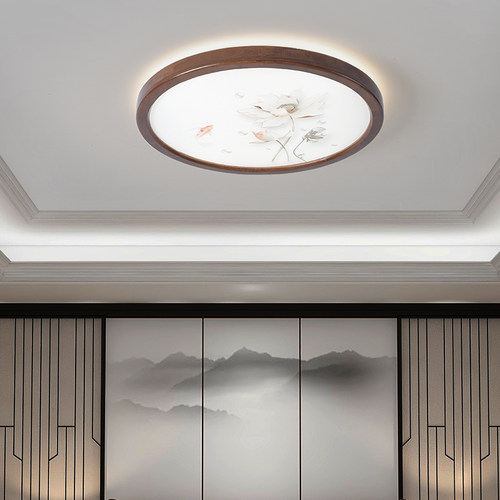 新中式简约胡桃木色大气吸顶灯